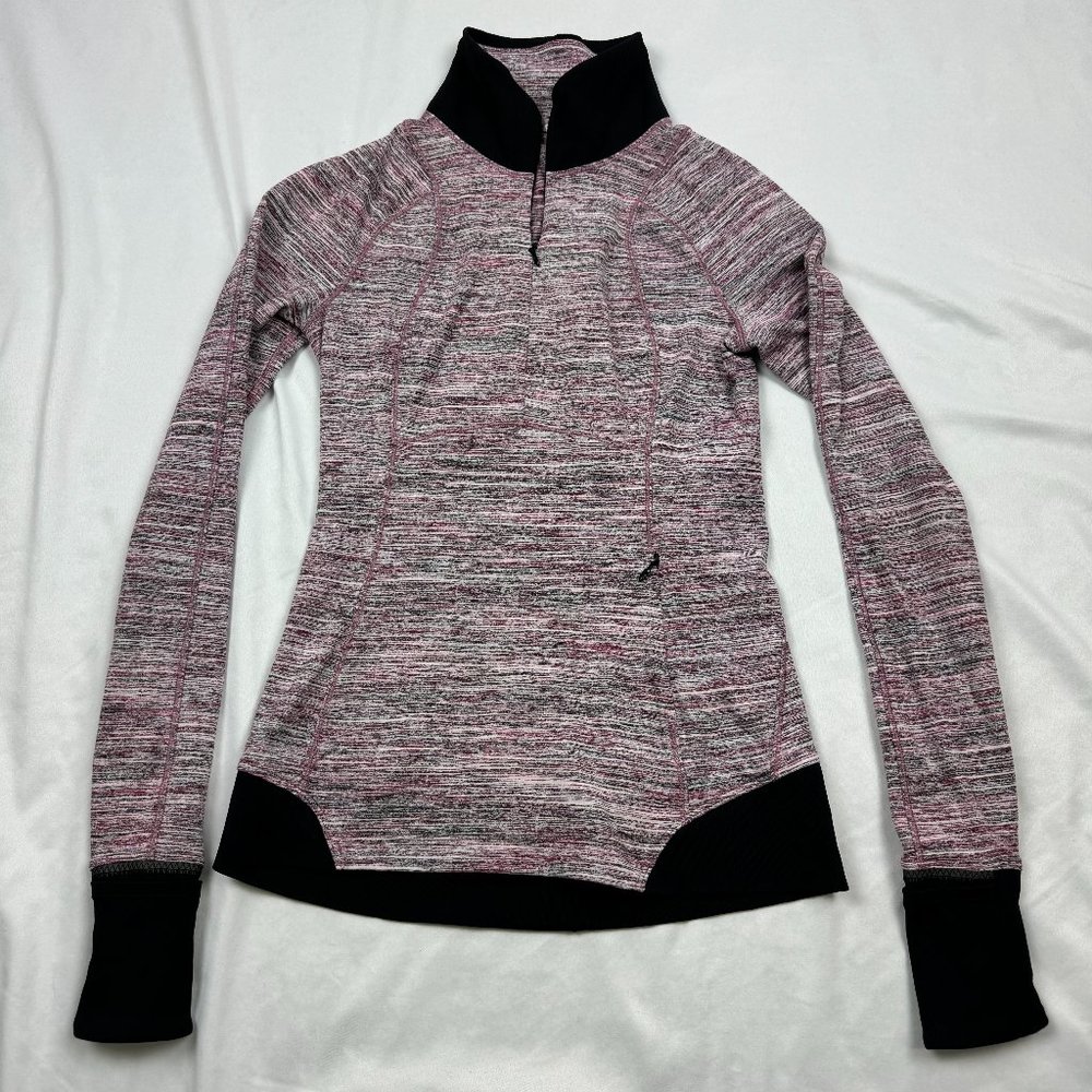 Lululemon Think Fast Pullover Heathered Black Herringbone Half Zip